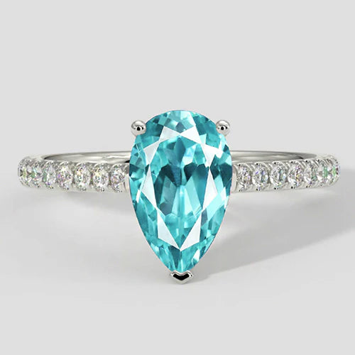 Elegant Paraiba Ring Pear Cut with Pave