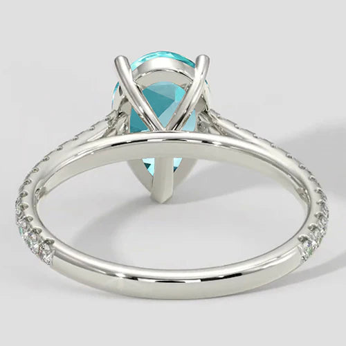 Elegant Paraiba Ring Pear Cut with Pave