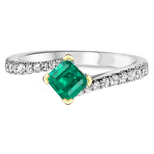 Round Cut Emerald ring in 14 Karat Two Tone Gold – main view