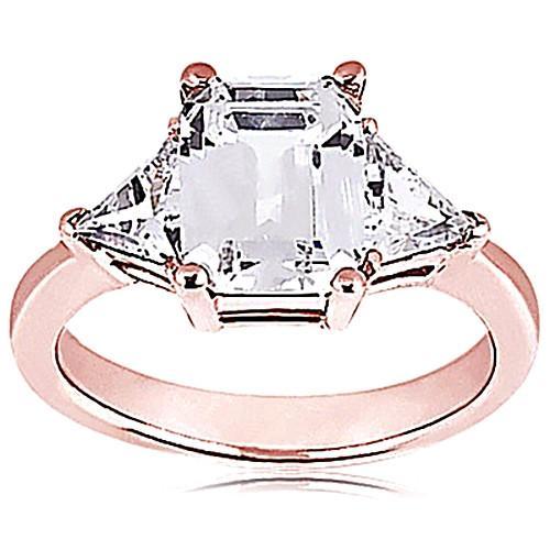 Emerald Cut 3.51 Ct. Real Diamond Anniversary 3 Stone Ring Rose Gold 14K