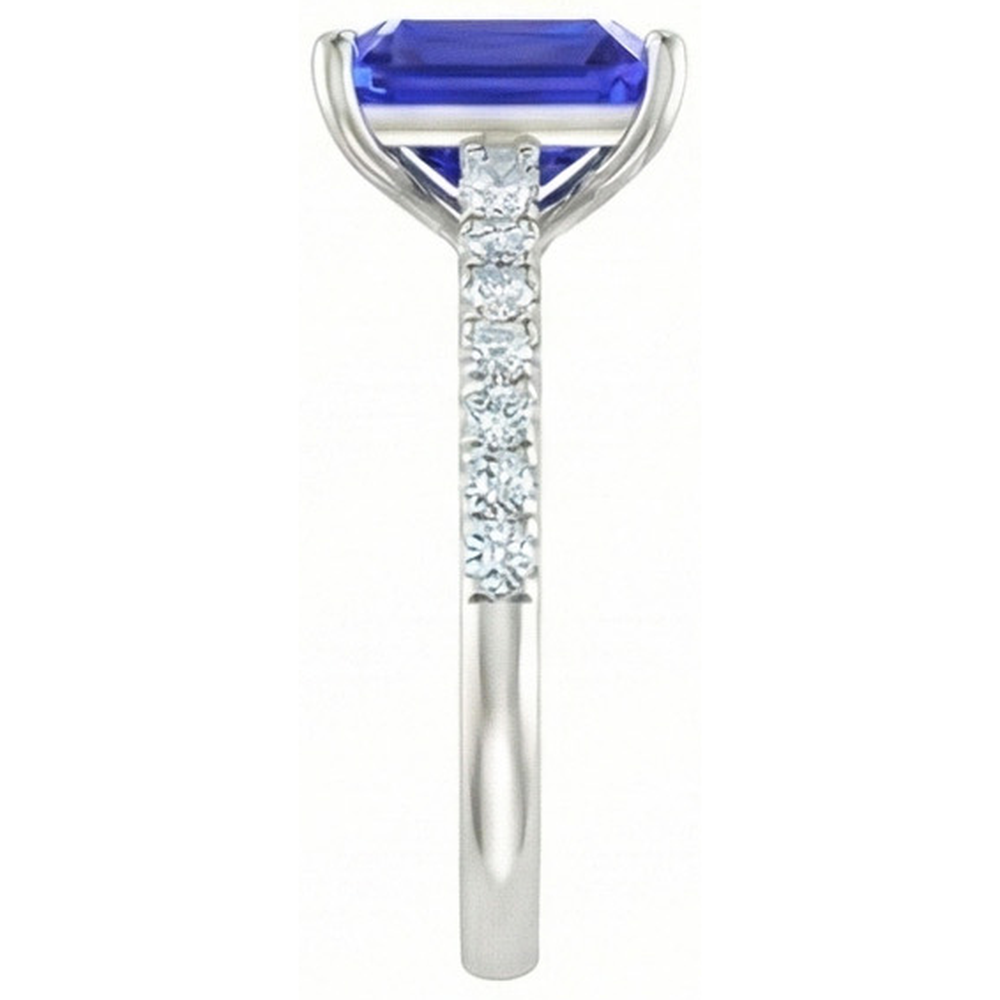 Emerald Cut And Round Cut 2.70 Ct Ceylon Sapphire Natural Earth Mined DIAMOND ( NOT LAB GROWN )s Ring Gold