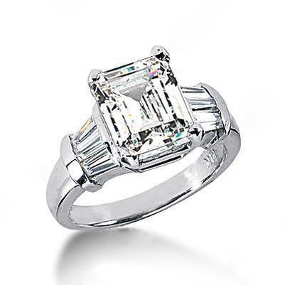 Emerald Cut Original Natural Earth Mined Diamonds Ring 3.51 Ct. Gold Three Stone Jewellery