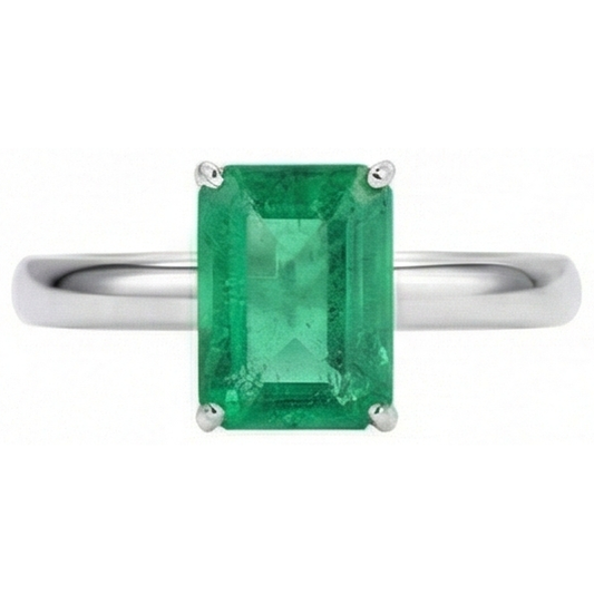 Emerald Cut Solitaire 10 Carat Green Emerald Wedding Ring White 14K