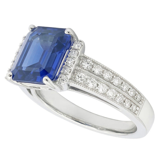 Emerald Gemstone Ring Bar Set Blue Sapphire Double Shank 3.50 Carats