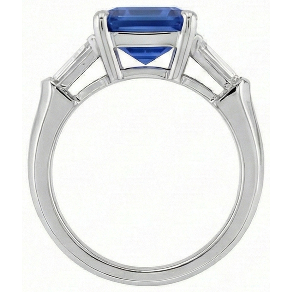Emerald Gemstone Ring Ceylon Sapphire 6 Carat Tapered Baguette Natural Earth Mined Diamond