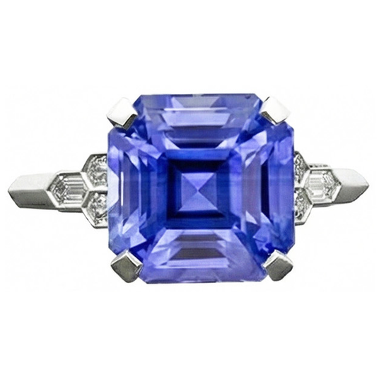 IGI CERTIFIED Emerald Gemstone Sapphire Ring 6.50 Carats Tapered Baguette Accents