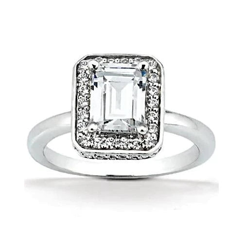 Emerald Halo Real Diamond Wedding Ring 2.20 Ct.