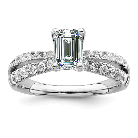 Emerald Real Diamond Engagement Ring With Accents Gold Split Shank 4 Carats