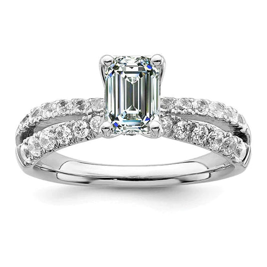 Emerald Real Diamond Engagement Ring With Accents Gold Split Shank 4 Carats