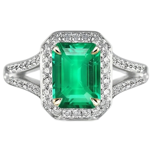 Earth-Mined Fine Emerald Gemstone Ring – front view