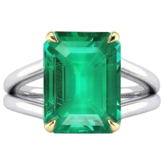 Natural Emerald Precious Stone Ring 4 ct 14K Two Tone Gold – front view