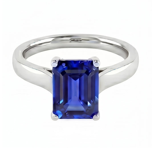 Emerald Solitaire 2 Carats White Gold Ceylon Sapphire Ring