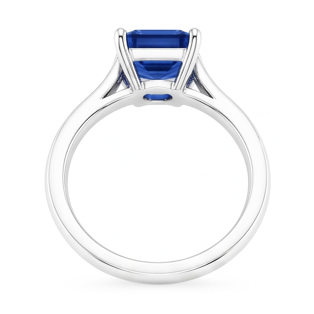 Emerald Solitaire 2 Carats White Gold Ceylon Sapphire Ring