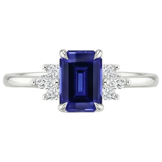 Emerald Sri Lankan Sapphire Natural Earth Mined Diamond Engagement Ring 2.50 Carats