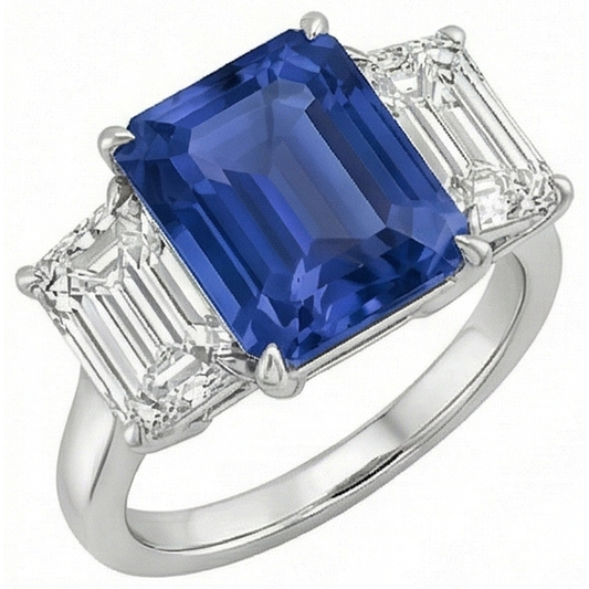 Emerald Three Stone Blue Sapphire Ring 3 Carats Gold Jewellery
