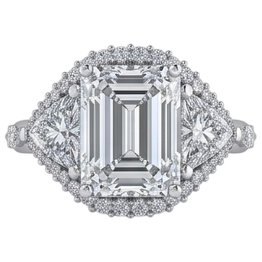 Emerald Trillion Natural Earth Mined Diamond Engagement Ring 3.95 Carats Brilliant Cut