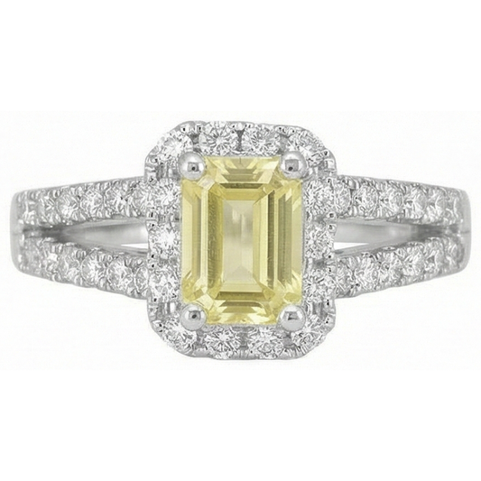 Emerald & Round Cut 4 Ct Yellow Sapphire Natural Earth Mined DIAMOND ( NOT LAB GROWN )s Ring White Gold 14K
