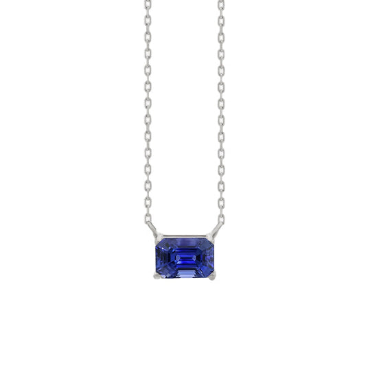 Royal Blue Sapphire Emerald Cut Gemstone Pendant in 14K White Gold – main view