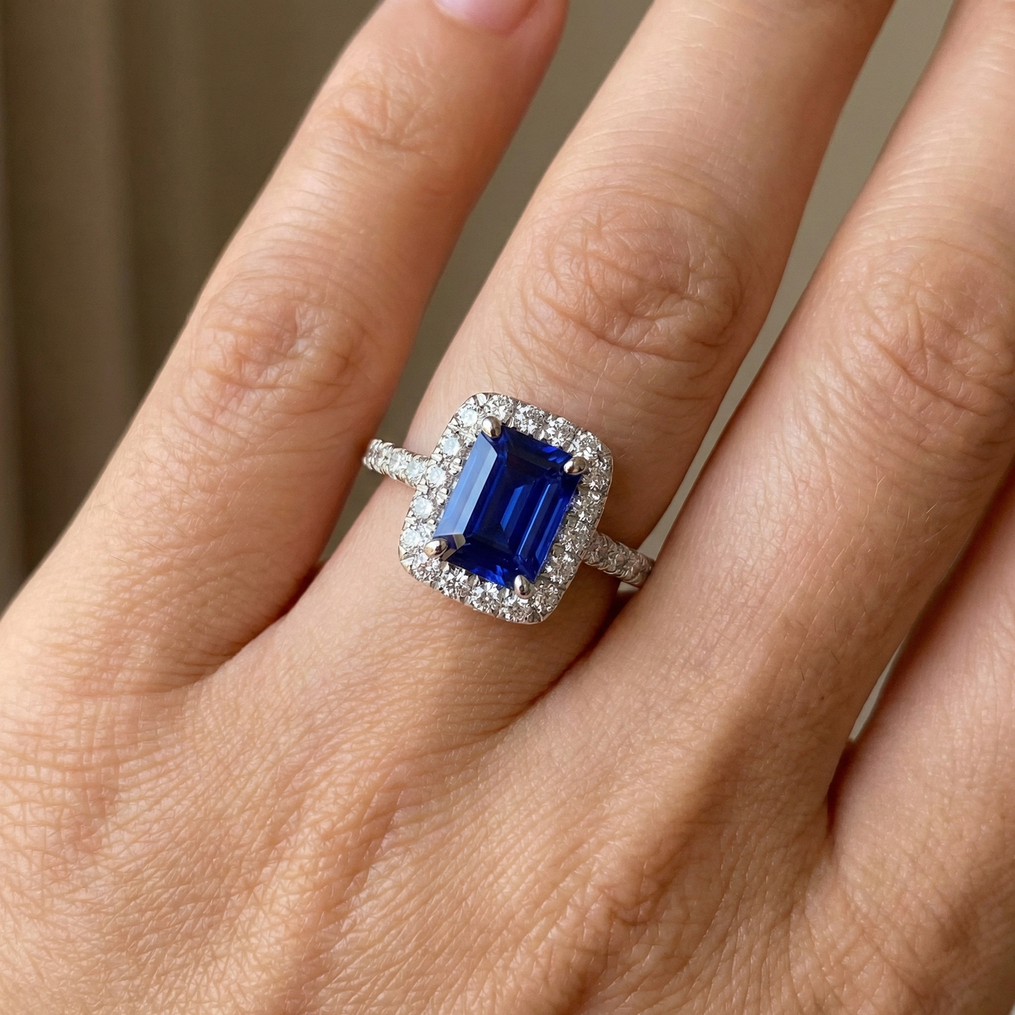 Emerald Cut Sri Lanka Sapphire Natural Earth Mined DIAMOND ( NOT LAB GROWN )s Ring 3 Ct White Gold 14K