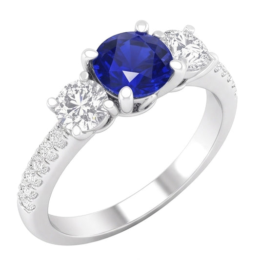 Engagement 3 Stone Style Natural Earth Mined Diamond Ring Round Sapphire 4.50 Carats