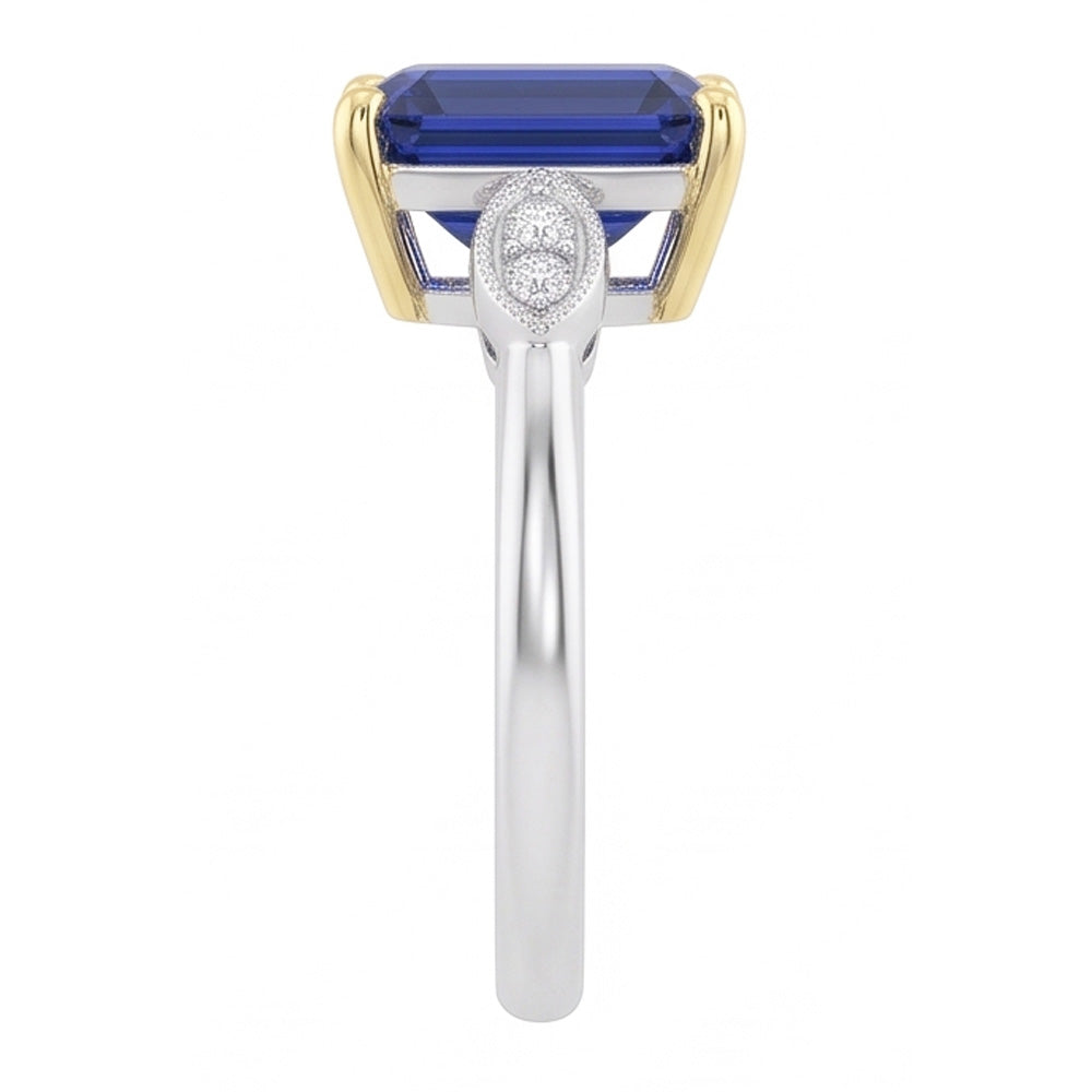 Engagement 5 Stone Emerald Blue Sapphire Ring Natural Earth Mined Diamonds 2.25 Carats