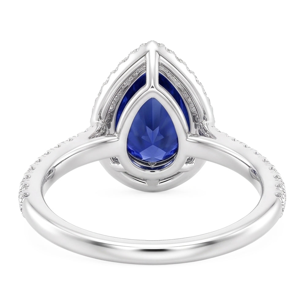 Engagement Halo Ring Pear Blue Sapphire & Natural Earth Mined Diamonds 5.50 Carats