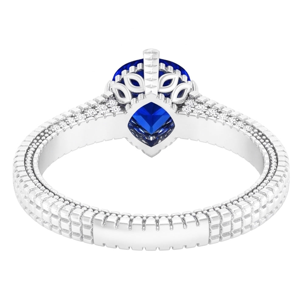 Engagement Natural Earth Mined Diamond Ring Heart Blue Sapphire Antique Style 1.75 Carats