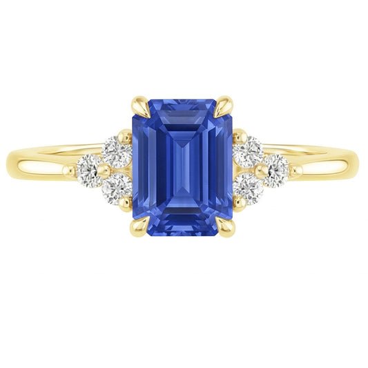 Engagement Ring Floral Style Blue Sapphire & Natural Earth Mined Diamond 3.50 Carats