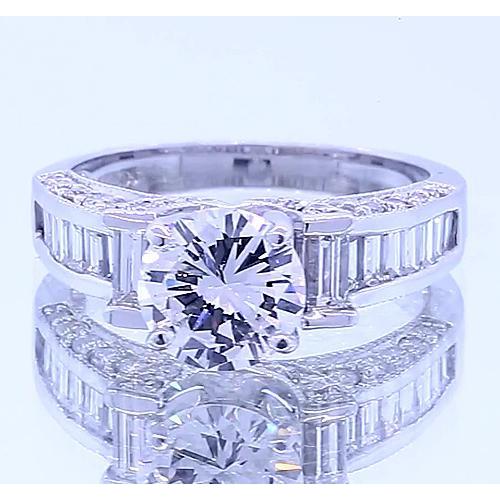 Engagement Ring Natural Round & Baguettes Diamond 2.50 Carats 3