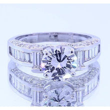 Engagement Ring Natural Round & Baguettes Diamond 2.50 Carats