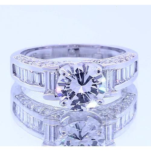Engagement Ring Natural Round & Baguettes Diamond 2.50 Carats