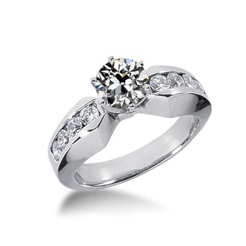 Engagement Ring Natural Round Old Cut Diamond Gold Channel Set 2.50 Carats