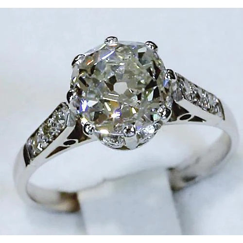 Engagement Ring Old Miner Real Diamond 3.50 Carats White Gold 14K