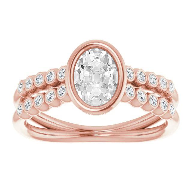 Engagement Ring Oval Old Cut Genuine Diamonds Bezel Set 5 Carats Split Shank