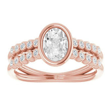 Engagement Ring Oval Old Cut Genuine Diamonds Bezel Set 5 Carats Split Shank