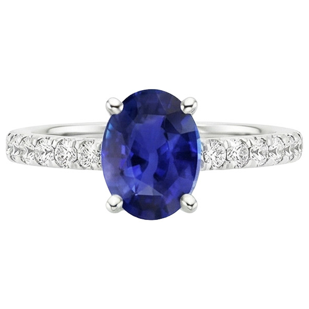 Engagement Ring Oval Sri Lankan Sapphire & Natural Earth Mined DIAMOND ( NOT LAB GROWN ) Accents 4.25 Carats
