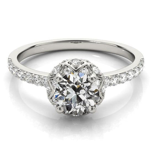 Engagement Ring Round Old Mine Cut Real Diamond 14K Gold 4.50 Carats