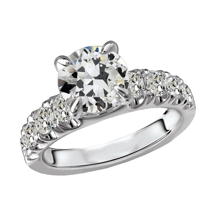 Engagement Ring Round Old Mine Cut Real Natural Earth Mined Diamond White Gold 5 Carats