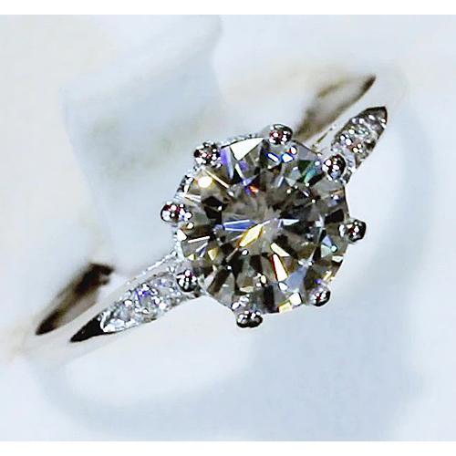 Engagement Ring Three Stone Round Real Diamond 3 Carats White Gold