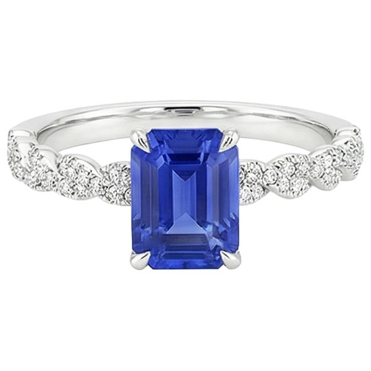 Engagement Ring Twist Style Blue Sapphire & Natural Earth Mined Diamond 4.50 Carats