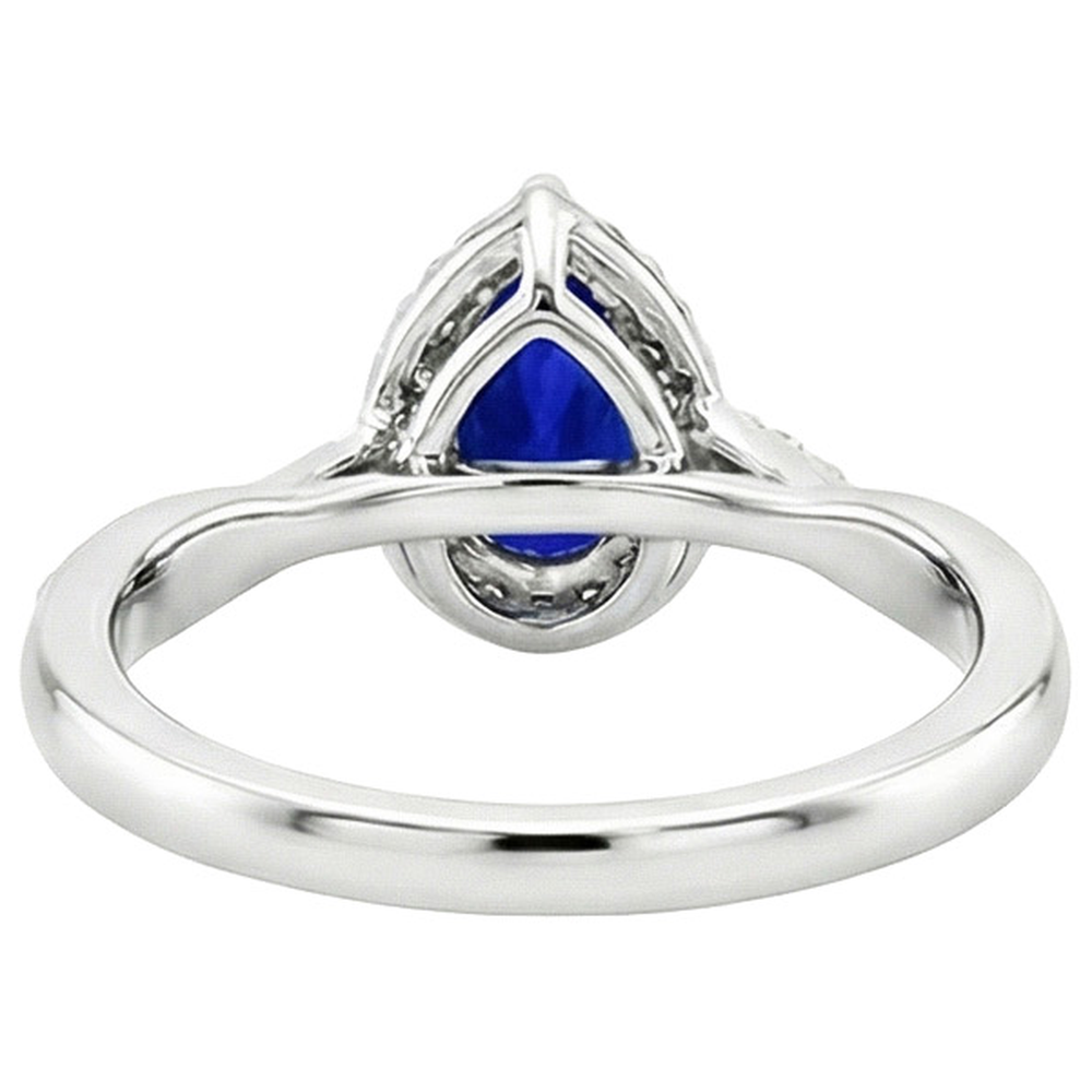 Engagement Ring Twist Style Pear Blue Sapphire & Natural Earth Mined Diamonds 5 Carats