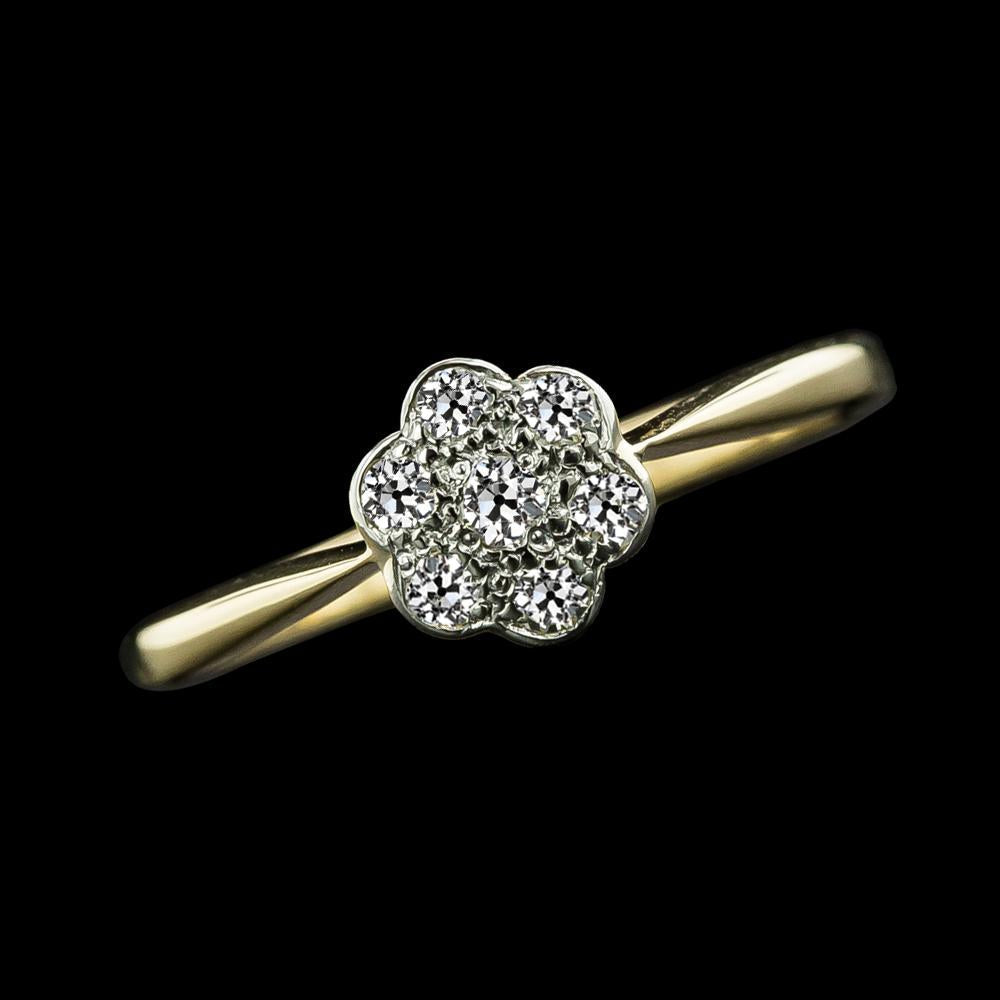 Engagement Round Old Mine Cut Genuine Diamond Ring 1.25 Carats Flower Style