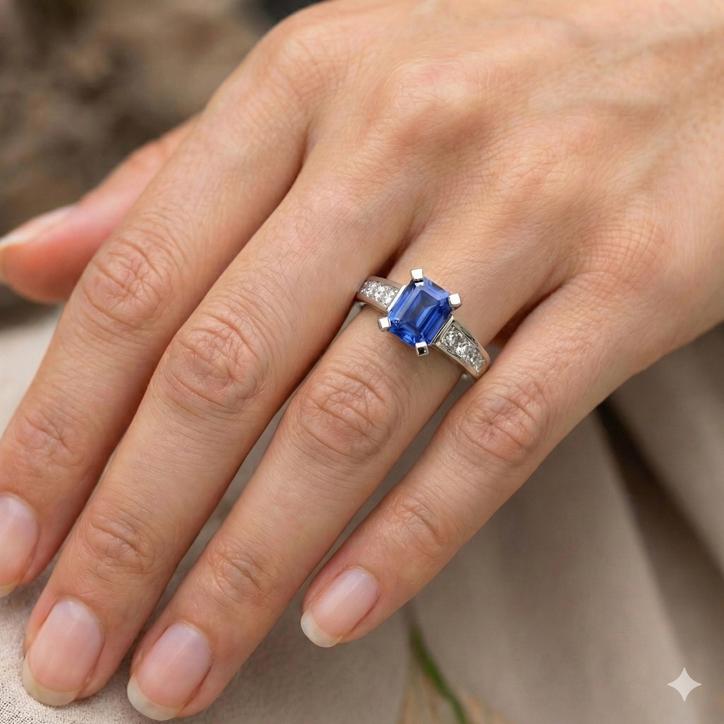natural emerald sapphire 3ct ring with diamond accents