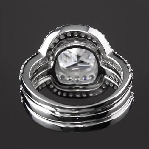 Engagement Anniversary Ring Set 5 Carats Natural Earth Mined Diamond Cushion Cut White Gold 14K