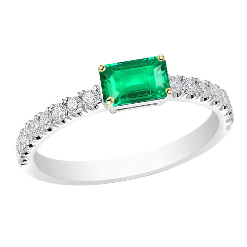 Colored Stone Ring 14 Karat Two Tone Gold with Emerald – main view