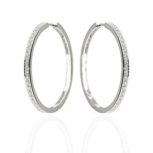 F Vvs1 2.70 Carats Real Round Cut Diamonds Hoop Earrings Gold White 14K