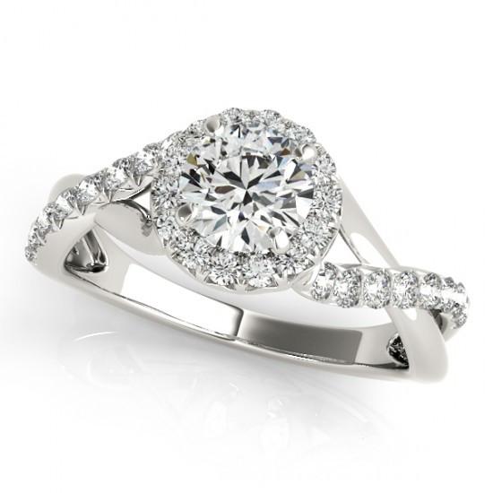Fancy Natural Diamond Engagement Ring Halo Twisted Shank 1.50 Carat WG 14K