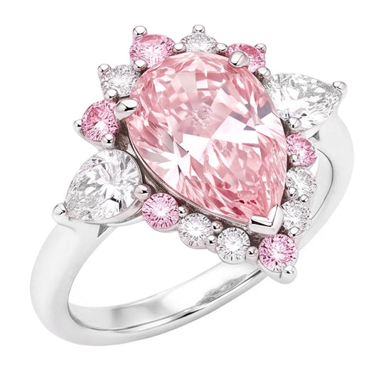 Fancy Pink Diamond Engagement Ring 2 Carats Natural Pear Semi Halo Platinum