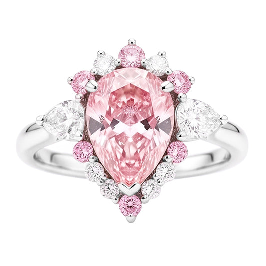 Fancy Pink Diamond Engagement Ring 2 Carats Natural Pear Semi Halo Platinum