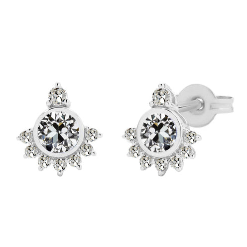 Diamond Antique Cushion Stud Earrings in 14 Karat White Gold – main view